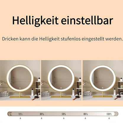 Vanity Mirror Makeup Mirror with Stand,15.8" Round Vanity Mirror, LED Lights, Smart Touch 360°Rotation, Dimmable White (Golden)