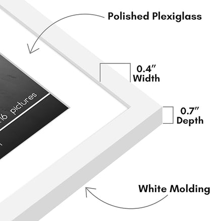 Americanflat 13x16 Picture Frame with Polished Plexiglass - Use as 9x12 Frame with Mat or Display 13x16 Photo Without Mat - Streamline Collection - Thin Border Picture Frames for Wall - White