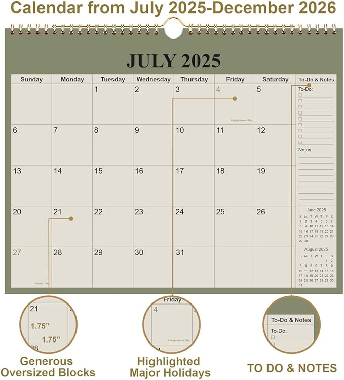 Calendar 2026-12 Months Wall Calendar from January 2026 to December 2026, 2026 Wall Hanging Calendar Planner with Thick Paper, 12" x 14.5", Cyan