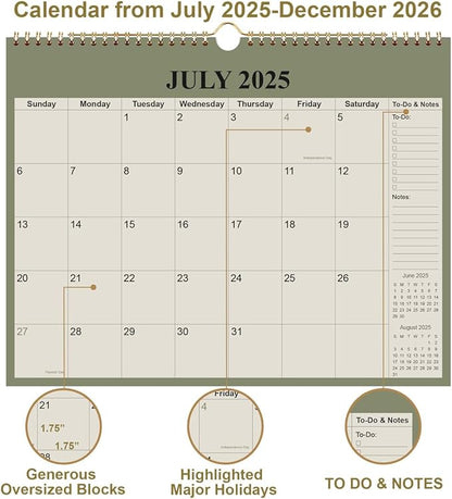 Calendar 2026-12 Months Wall Calendar from January 2026 to December 2026, 2026 Wall Hanging Calendar Planner with Thick Paper, 12" x 14.5", Cyan