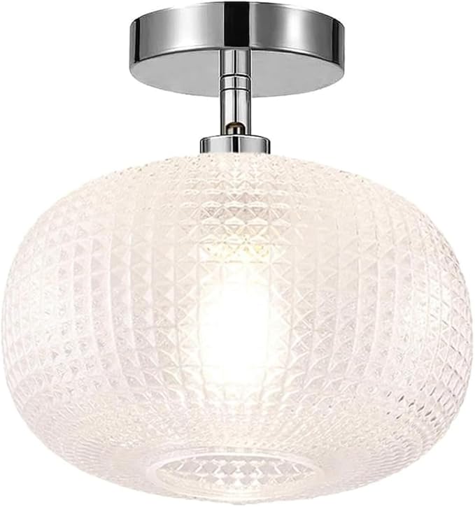 Semi Flush Mount Ceiling Light Fixture,Globe Glass Ceiling Fixture,Hallway Light Fixtures,Industrial Close to Ceiling Mount,Vintage Ceiling Lamp,Farmhouse Lighting for Bathroom Entryway Bedroom Porch