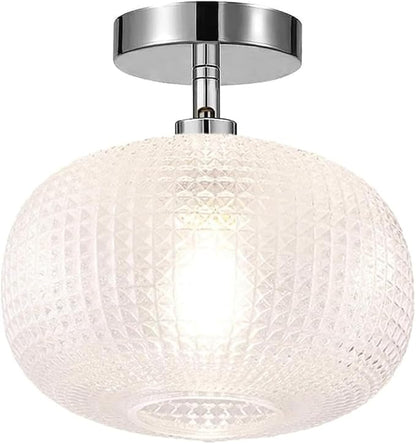 Semi Flush Mount Ceiling Light Fixture,Globe Glass Ceiling Fixture,Hallway Light Fixtures,Industrial Close to Ceiling Mount,Vintage Ceiling Lamp,Farmhouse Lighting for Bathroom Entryway Bedroom Porch