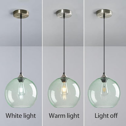 Light Green Glass Pendant Lights Kitchen Island Globe Pendant Light Fixtures Modern Pendant Lighting for Bedroom Living Dining Room Light Fixture (9.84 in, 1 Pack)