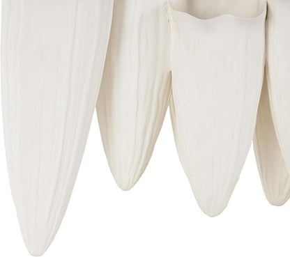 Deco 79 Ceramic Abstract Floral Inspired Vase with Linear Grooves and 10 Openings, 14" x 5" x 11", White
