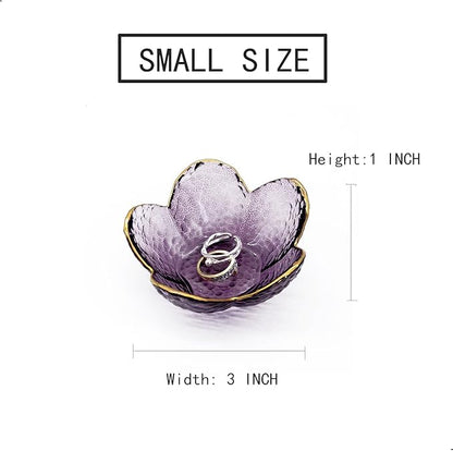 Purple Flower Ring Dish Jewelry Tray, Small Glass Trinket Tray for Rings Earrings, Present for Wife Mom Daughter Women