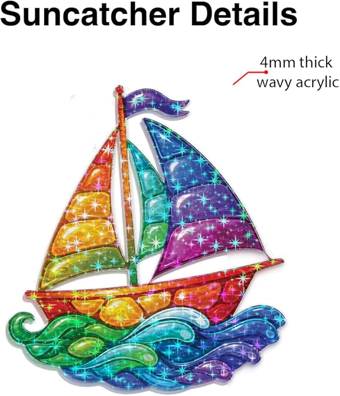 Sunlit Sailboat Waves Acrylic Suncatcher, Window Hanging Sun Catcher Ornament, Crystal Prism Light Catcher Decor, Sunlight Window Decor, Aesthetic Home Decor Gift