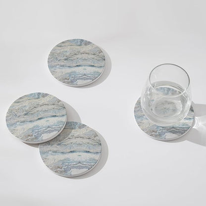 Set of 6 Mix Color Abstract Onyx Marble Coasters with Holder, Absorbent Ceramic Coasters for Drinks, Coasters with Cork Backing for Table Protection, Home Decor, Coffee Table Decor