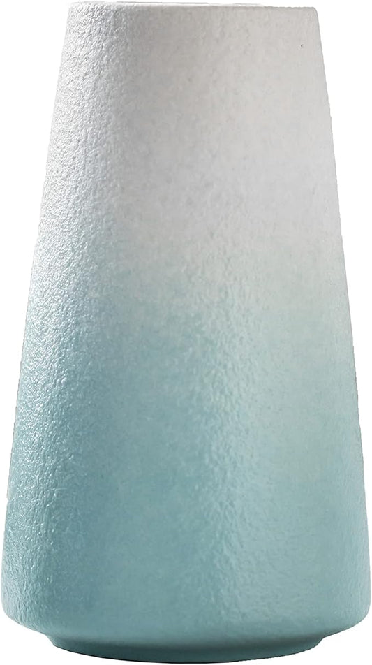 Ceramic Vases, Blue White vase for Home Decor, Minimalist Vase, Modern Home Decor, Dried Flower Vase, Shelf Decor Bathroom, Kitchen, Living Room Centerpieces. (White Cyan)