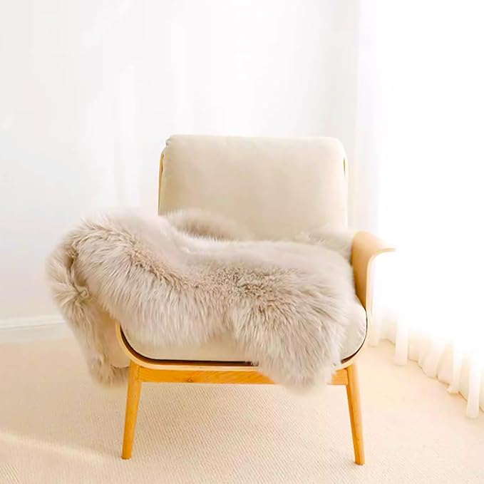 Woolous Genuine New Zealand Sheepskin Rug 2x3 ft – Natural Lambskin Wool, Luxurious Real Sheepskin Throw for Baby, Living Room, Bedroom, Sofa & Chair Cover (Single Pelt, Linen)
