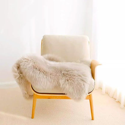Woolous Genuine New Zealand Sheepskin Rug 2x3 ft – Natural Lambskin Wool, Luxurious Real Sheepskin Throw for Baby, Living Room, Bedroom, Sofa & Chair Cover (Single Pelt, Linen)