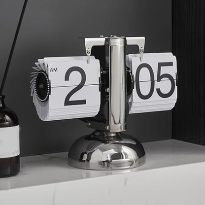 Tyenaza Flip Desk Clock, Digital Flip Down Clock, Retro Minimalist Single Foot Mechanical Auto Flip Clock Desk Clock for Home Livingroom(White)
