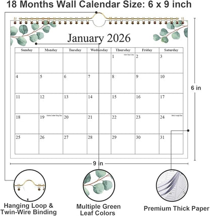 Small Wall Calendar 2026 - Mini Calendar 2026-2027 from January 2026 - June 2027, 18 Months Little Calendar with Premium Paper, 6" x 8", Leaf