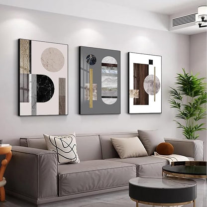 QKF Large Abstract Bright Canvas Framed Wall Art Decor For Living Room For Wall Modern Posters & Prints Bedroom Office Artwork For Home Geometry Round Square Paintings（20"X28"X3 pieces）