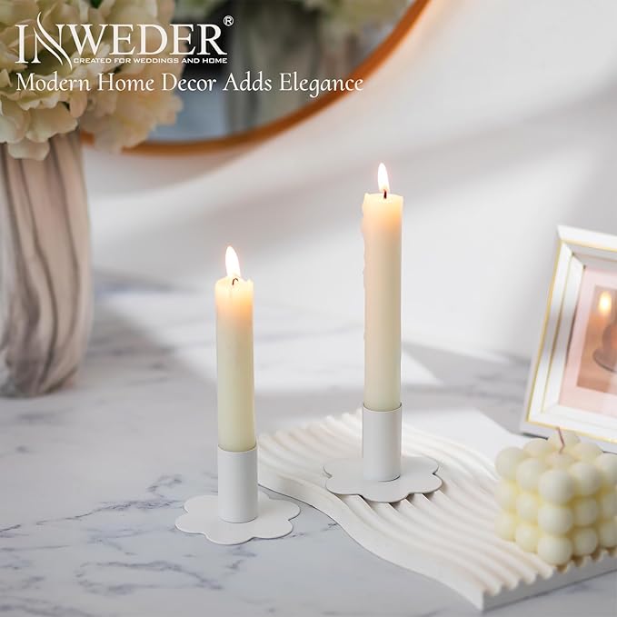 Candlestick Holders Taper Candle Holders: 2Pcs White Candle Holder for Table White Candlestick Holders Candle Sticks Holder Decor Home Flower Candle Holder Wedding Cute Small Candle Holders