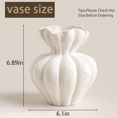 White Ceramic Vase, 6.8 Inch Modern Boho White Flower Vase for Home Decor, Unique Vase for Farmhouse Living Room Cabinet Table Centerpieces Wedding Decorations