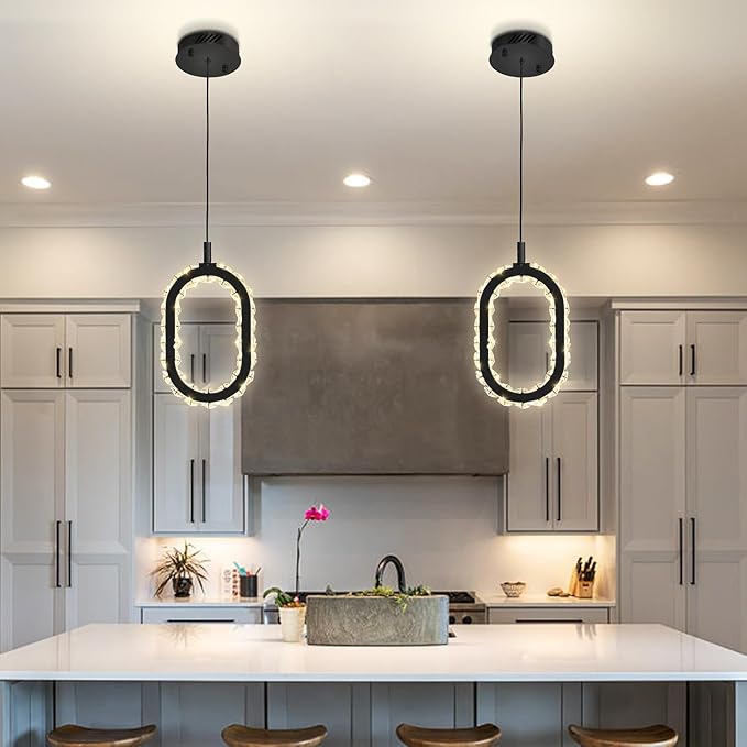 Black 1 Ring Pendant Lights Kitchen Island Single Head Crystal Chandeliers Foyer Entrance Modern LED Dimmable Chandeliers