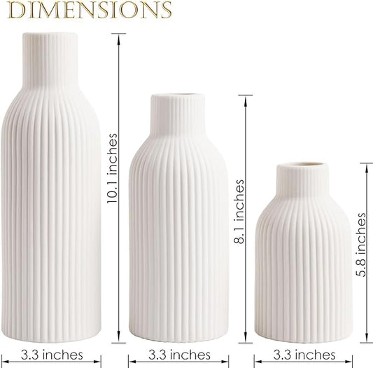 Ceramic Vase Set of 3 - Handcrafted Ceramic Vases for Home Decor & Shelf - Modern Farmhouse Decor for Kitchen, Office, Bedroom & Living Room Decorative Objects for Mantel, Table Centerpieces