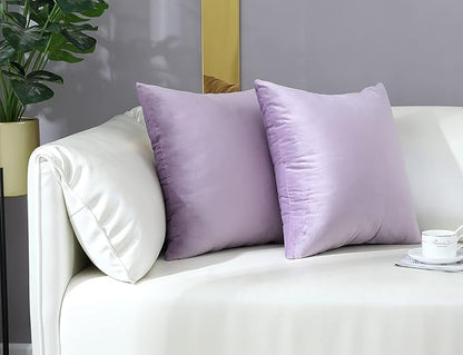 mixeoo Comfy Lavender Throw Pillow Covers Decorative Square Solid Thick Velvet Super Soft Cushion Cases Home Decor for Sofa Couch Living Room Chair, Set of 2, 18 x 18 Inch