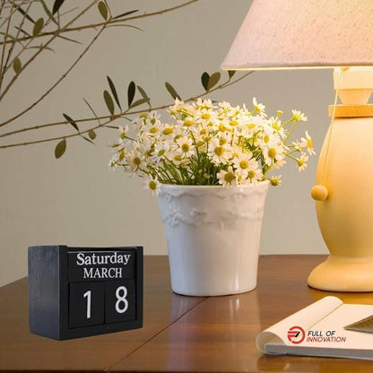 wood block perpetual calendar, ideal for desk 2025, office accesory, black and white, wooden solid, day week month, father gift, school, new year