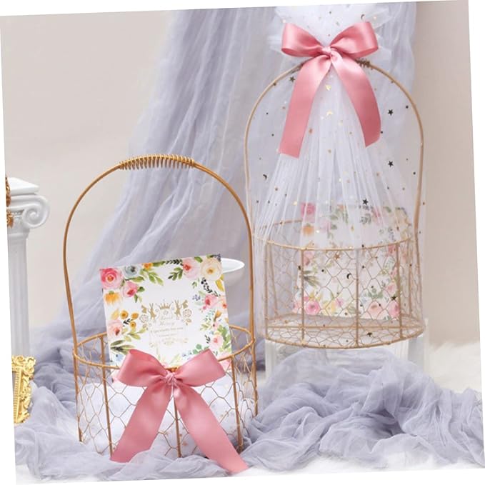 Round Iron Wire Basket with Handle Versatile Storage for Wedding Decorations Home Organization and Party Favors Housewarmings and Special Occasions
