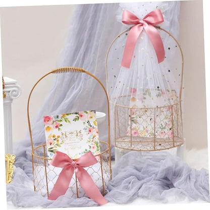 Round Iron Wire Basket with Handle Versatile Storage for Wedding Decorations Home Organization and Party Favors Housewarmings and Special Occasions