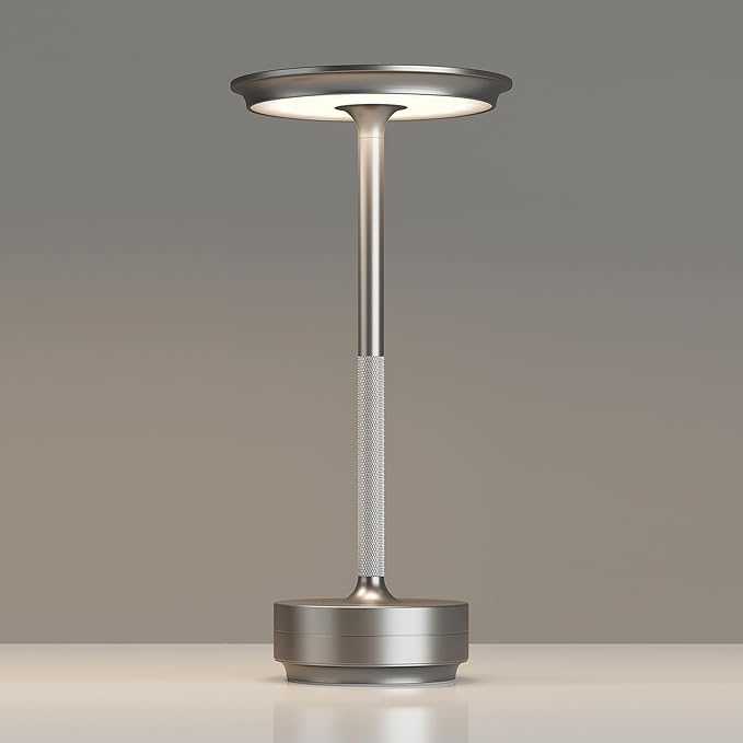 1 Pack Rechargeable Cordless Table Lamps, Portable 5000mAh Battery Table Light, 3 Color Stepless Dimming LED Table Light with Memory Function, for Outdoor/Dinner/Patio/Restaurant.(Silver)