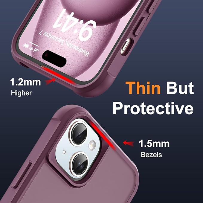 Compatible with iPhone 15 Plus Case with Invisible Magnetic O-Ring Stand Military-Grade Translucent Case for iPhone 15 Plus 6.7" [Compatible with Mag-Safe][Great Grip Feeling], Wine Red