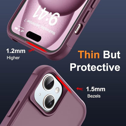 Compatible with iPhone 15 Plus Case with Invisible Magnetic O-Ring Stand Military-Grade Translucent Case for iPhone 15 Plus 6.7" [Compatible with Mag-Safe][Great Grip Feeling], Wine Red