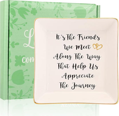 Going Away Graduation Birthday Gifts for Friends Coworkers-Ceramic Ring Trinket Dish, Jewelry Tray - Far Apart Long Distance Gifts for Bestie - Miss You Thank You Gifts for Her