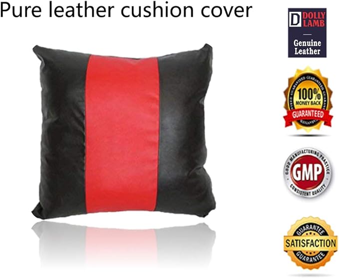 D DOLLY LAMB Lambskin Leather Pillow Cover - Sofa Cushion Case - Decorative Throw Covers for Living Room & Bedroom, 22x22 Inches - Red Black 01 Pack of 2