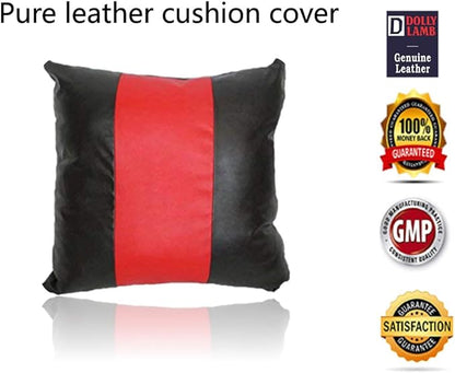 D DOLLY LAMB Lambskin Leather Pillow Cover - Sofa Cushion Case - Decorative Throw Covers for Living Room & Bedroom, 16x16 Inches - Red Black 01 Pack of 2