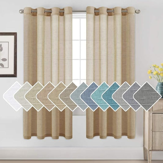Window Treatments Linen Curtain Panels Open Weave - Natural Linen Blended Sheer Curtains with Nickel Grommet for Living Room, Privacy Assured (Taffy, 52"W x 72"L, Set of 2)