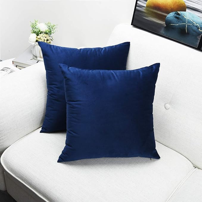 Artaimee Navy Blue Velvet Throw Pillow Covers 18x18 Inches (Set of 2) | Soft, Smooth, Cozy Cushion Cases for Sofa, Bed, Couch, Office, and Car | Machine Washable, Hidden Zipper, Luxury Décor