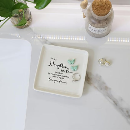 HOME SMILE Daughter in Law Gifts from Mother in Law-Butterfly Ring Dish for Daughter in Law Birthday Christmas Valentines Mother's Day Wedding Gift