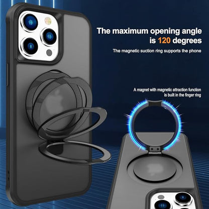Compatible with iPhone 14 Pro Case with Invisible Magnetic O-Ring Stand Military-Grade Translucent Case for iPhone 14 Pro 6.1" [Compatible with Mag-Safe][Great Grip Feeling], Black