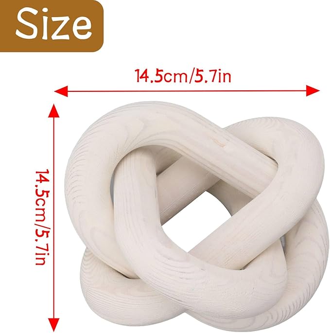 Wood Chain Link Decor, 3 Link Wood Knot Decor Boho Chain Decorative Chains Link Hand Carved Wooden Chains Links for Coffee Table Decor (White)