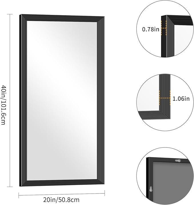 Black Bathroom Mirror 20 x 40 Inch Rectangle Wave Beveled Frame for Wall Bathroom Vanity Mirror for Over Sink, Tempered Glass,for Entryway Hangs, Bathroom Living Room Horizontal or Vertical