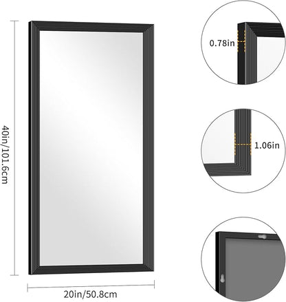Black Bathroom Mirror 20 x 40 Inch Rectangle Wave Beveled Frame for Wall Bathroom Vanity Mirror for Over Sink, Tempered Glass,for Entryway Hangs, Bathroom Living Room Horizontal or Vertical