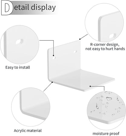 Sezanrpt 4 Inches White Small Wall Shelves Set of 2, Acrylic Small Floating Mini Shelf for Speaker, Plants, Digital Clock, Security Cameras, Heavy Duty, 2 Pack