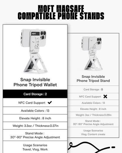 MOFT Phone Tripod Wallet x Shantell Martin for iPhone, Mulit-Angles, Lightweight & Portable Phone Stand, MOVAS Vegan Leather Phone Wallet, Strong Magnets, NFC Card Holder, Misty Cove (with Card Slot)