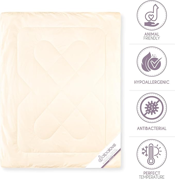 Queen All-Season Warm Fine Alpaca Duvet - Premium Cotton Cover, 4,66 lb Filling, Ideal for Year-Round Comfort, Lightweight & Temperature-Regulating, 92 x 94 inches