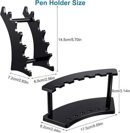 2 Pieces Plastic Pen Holder Stand, 6-Slots 2 Kinds Vertical and Horizontal Pen Display Stand Eyebrow Pen Stand Makeup Brush Rack Organizer for School Office Home Store (Black)