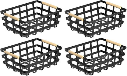 Wire Metal Baskets Metal Wire Food Storage Basket Organizer Farmhouse Baskets Bin Metal Wire Food Storage Basket Organizer with Wood Handles for Pantry Cabinets