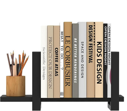Adjustable Desktop Bookshelf Wooden Desk Book Holder Organizer Tabletop Bookshelf Mini Book Shelf Magazine Files Letters Storage Racks for Home Office Supplies, Great for Small Space, Black