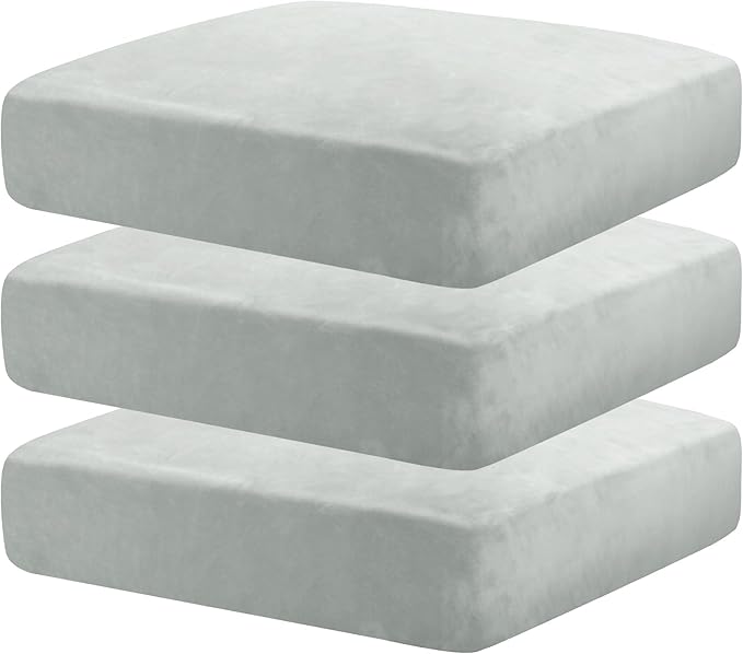 MAXIJIN Velvet Stretch Seat Cushion Covers Couch Cushion Cover for Individual Cushions Sofa Seat Cushion Slipcovers with Elastic Bottom (3 Piece XL Sofa Cushion Covers, Silver Grey)