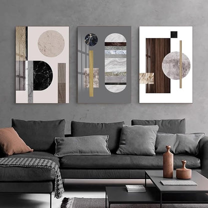QKF Large Geometry Wall Art Modern Abstract Paintings Canvas Gallery for Living Room Bedroom Office Home Decorations Bright 3 Panels Geometric Square Circle Home Decorations 16“X 24”