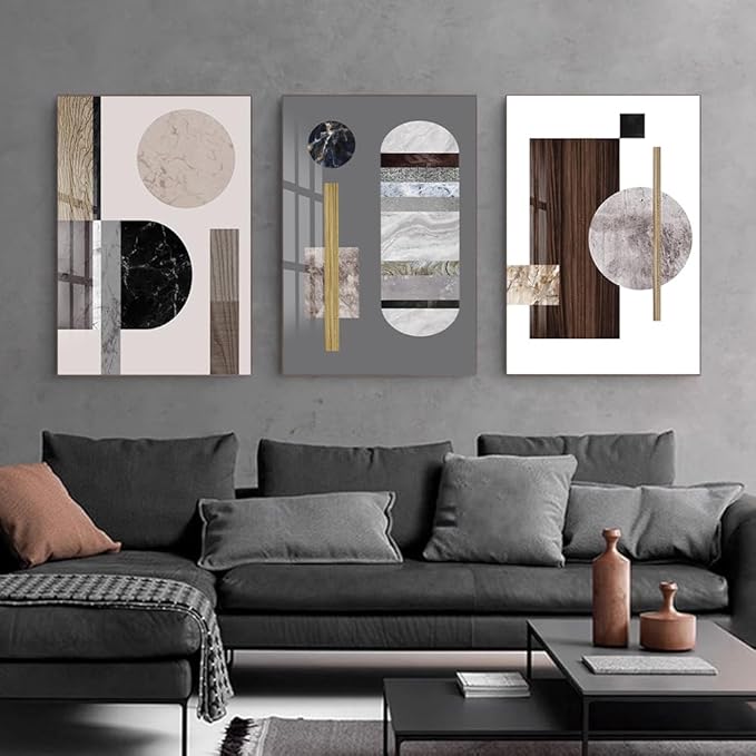 QKF Large Abstract Bright Canvas Framed Wall Art Decor For Living Room For Wall Modern Posters & Prints Bedroom Office Artwork For Home Geometry Round Square Paintings（20"X28"X3 pieces）