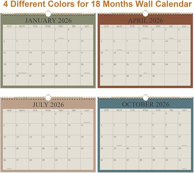 2026 Calendar - Wall Calendar 2026-2027 from January 2026 - June 2027, 18 Months Calendar with Premium Paper, Twin-Wire Binding & Hanging Hook, 8.5" x 11", Green