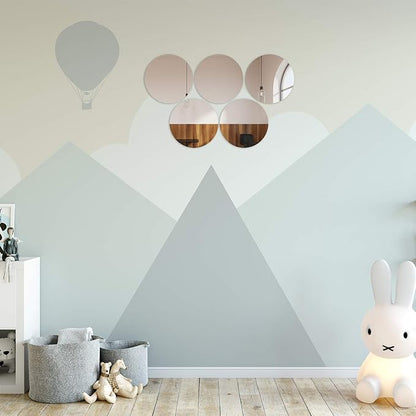 Aneco 6 Pack Acrylic Mirrors - Non Glass, Self Adhesive Round Mirror Wall Stickers for Home Decor, 4 Inches (Thickness 2 mm)