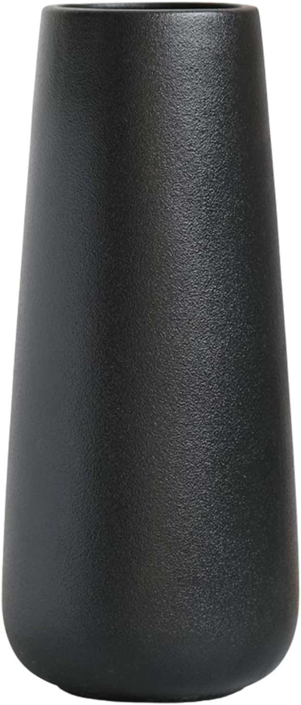 11 Inch Tall Matt Black Ceramic Vase for Flowers & Pampas Grass, Classic Rustic Style Decorative Vases for Home Decor Table Centerpieces